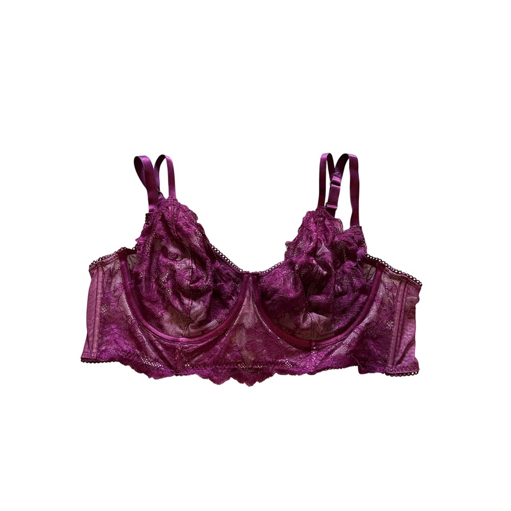 Torrid Curve Berry Purple Floral Lace Dot Mesh Longline Underwire Bra Size 1